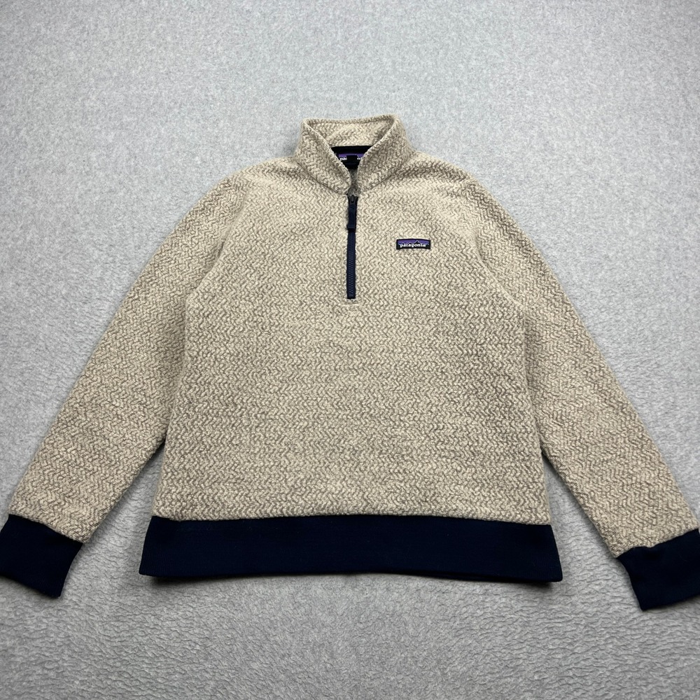 Patagonia Woolyester Fleece Pullover‎ Womens Medium Oat Heathered 1/4 Zip 26950